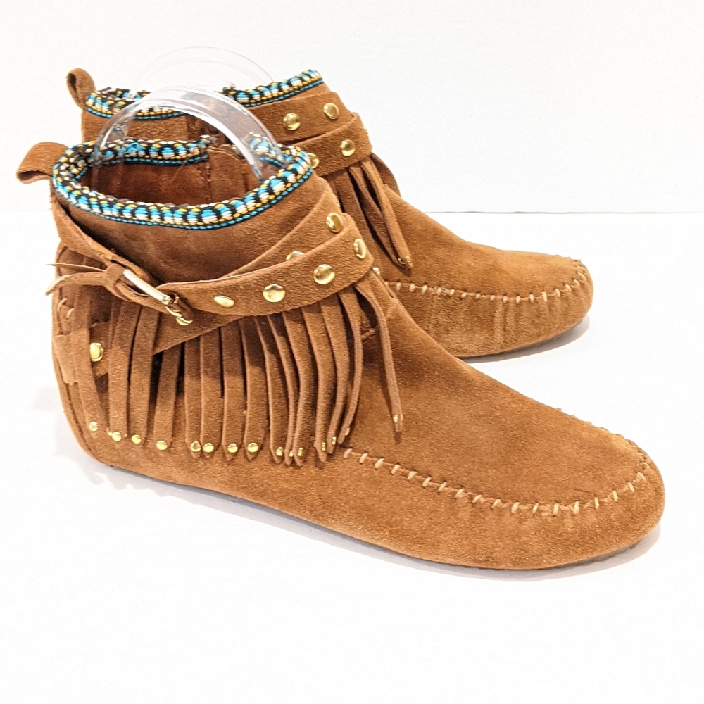 Aldo Brown Moccasins with Fringe and Bead Detail